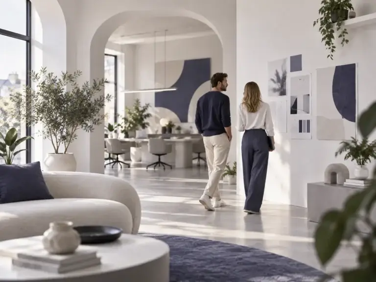 Moderne creatieve studio van Bureau Avant met professionals, designconcepten en een rustige zakelijke uitstraling.